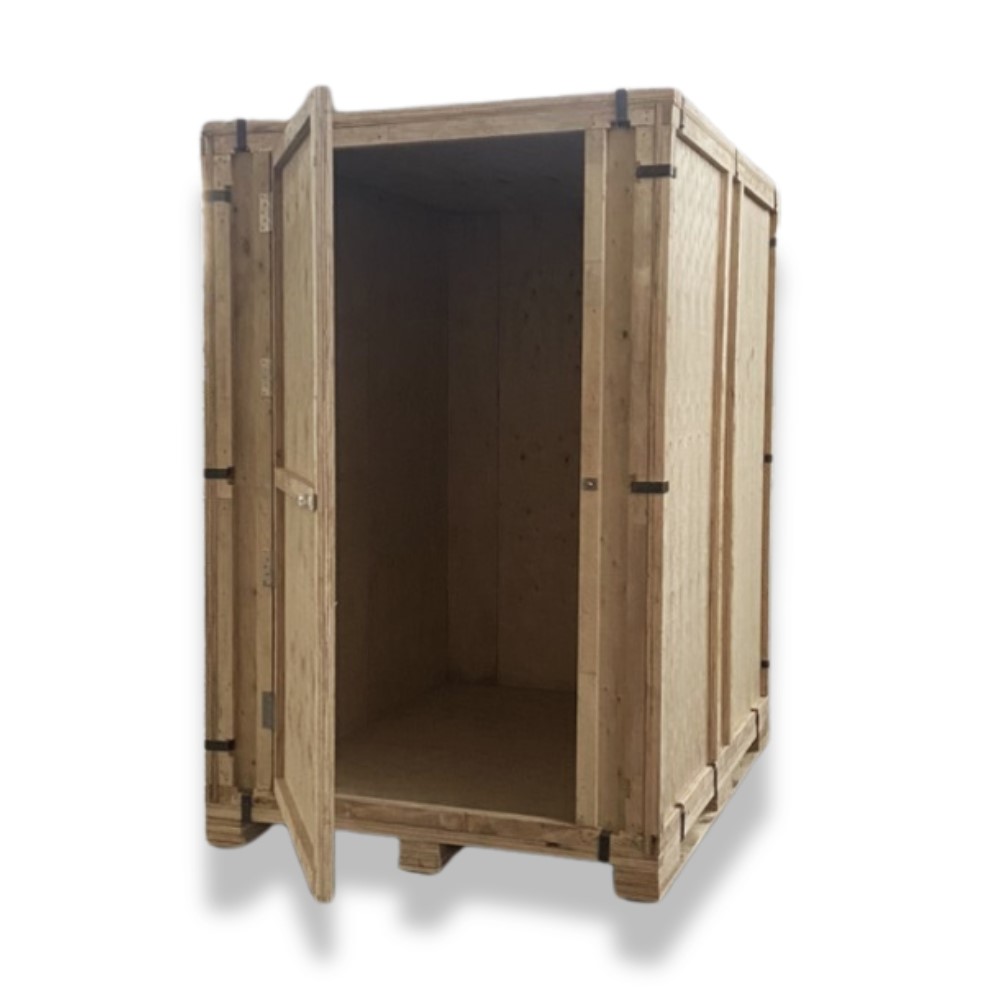 wooden storage crate with door