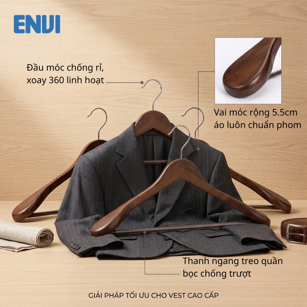 Móc gỗ vai rộng giữ phom áo vest