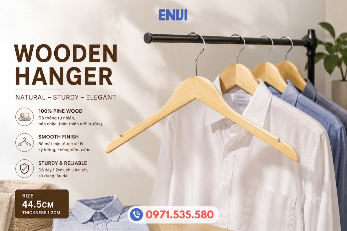 Móc gỗ treo quần áo ENVI bền đẹp giá tốt