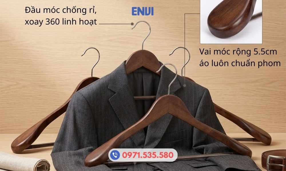 moc go treo ao vest Móc gỗ chuyên dụng cho áo vest
